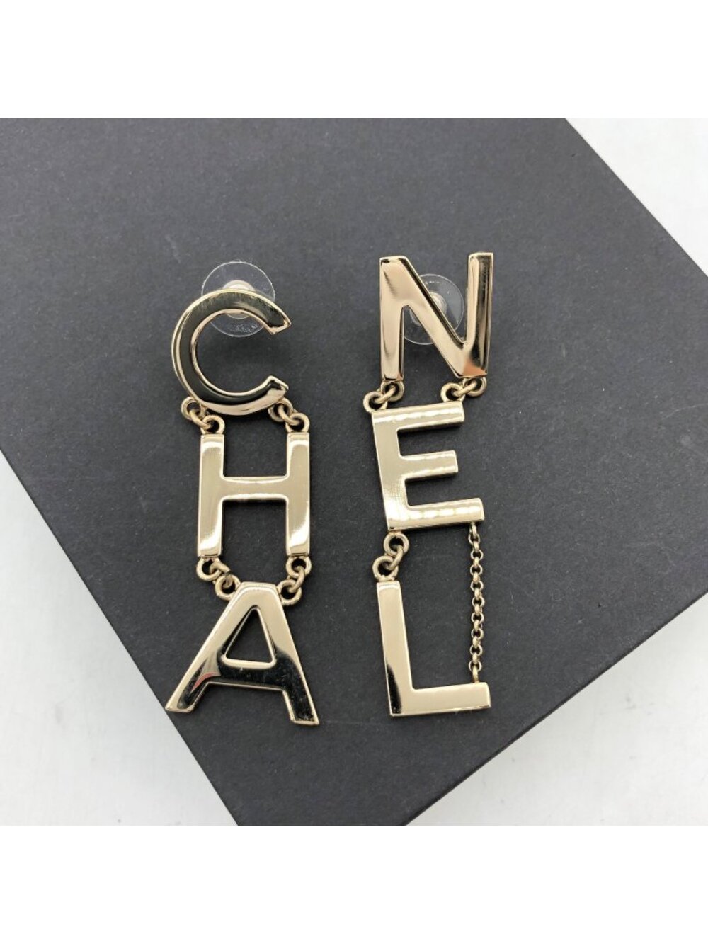 Chanel Beach Collection Gold Logo Asymmetrical Letter Earrings